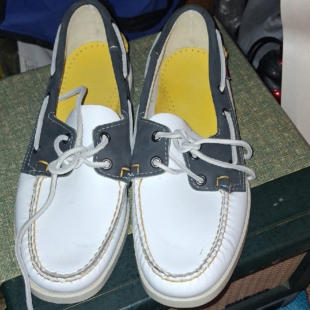 Sebago White and Black Boat Shoes